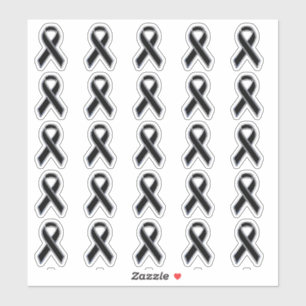 Chrome Style Print Black Ribbon Awareness Sticker