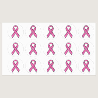 Chrome Style Print Pink Ribbon Awareness Labels
