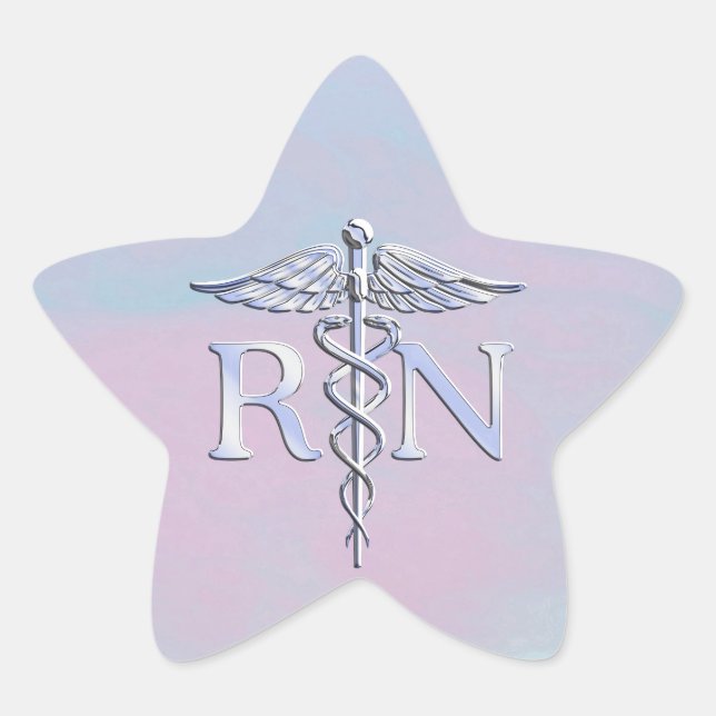 Chrome Style RN Caduceus Medical Mother Pearl Look Star Sticker (Front)