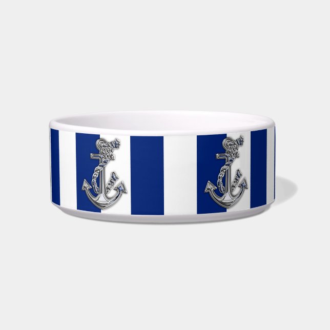 Chrome Style Rope Anchor on Nautical Stripes Bowl (Front)
