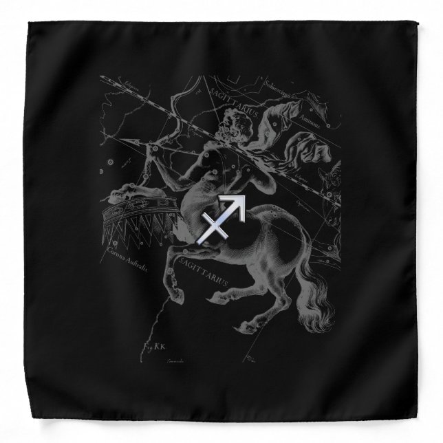 Chrome Style Sagittarius Zodiac Sign on Hevelius Bandana (Front)