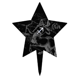 Chrome Style Sagittarius Zodiac Sign on Hevelius Cake Topper