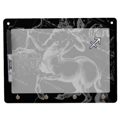 Chrome Style Sagittarius Zodiac Sign on Hevelius Dry Erase Board With Keychain Holder