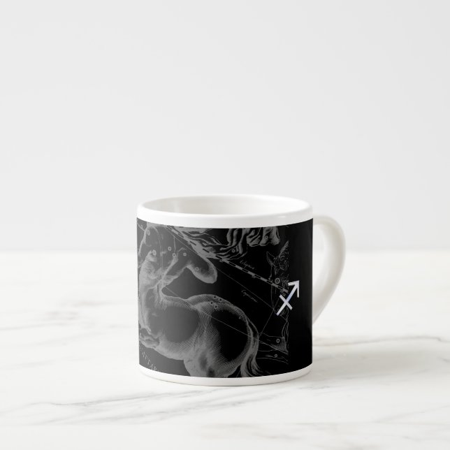 Chrome Style Sagittarius Zodiac Sign on Hevelius Espresso Cup (Front Right)