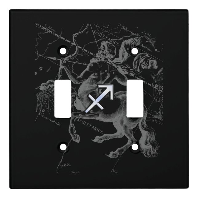 Chrome Style Sagittarius Zodiac Sign on Hevelius Light Switch Cover (Front)