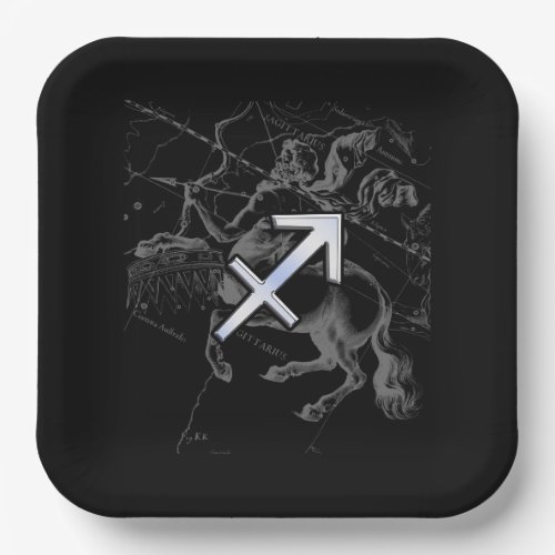 Chrome Style Sagittarius Zodiac Sign on Hevelius Paper Plates