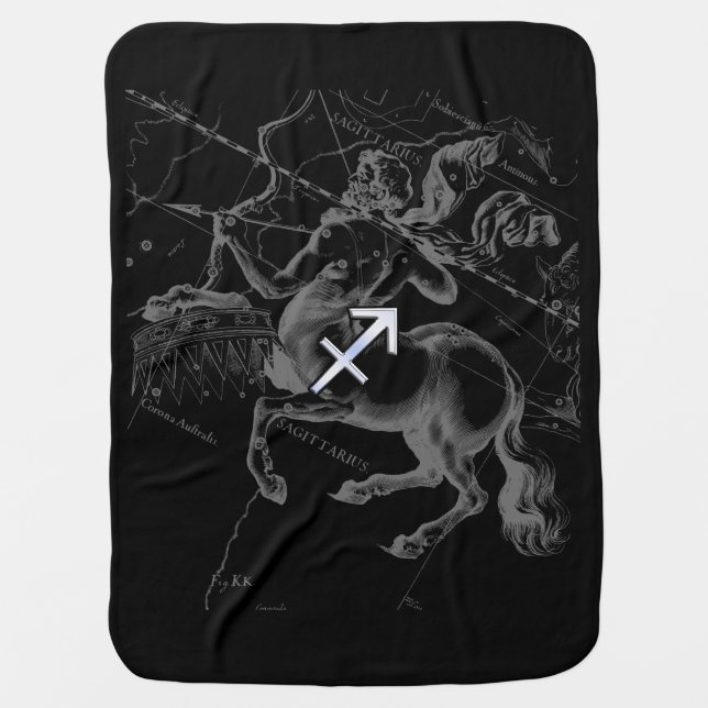 Chrome Style Sagittarius Zodiac Sign on Hevelius Swaddle Blanket (Front)