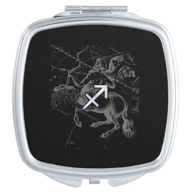 Chrome Style Sagittarius Zodiac Sign on Hevelius Vanity Mirror (Front)
