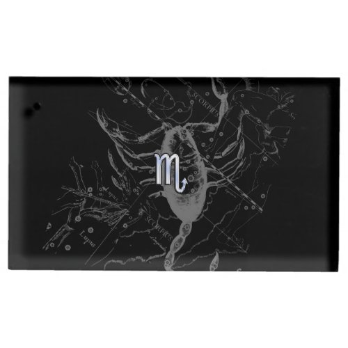 Chrome Style Scorpio Zodiac Symbol on Hevelius Place Card Holder