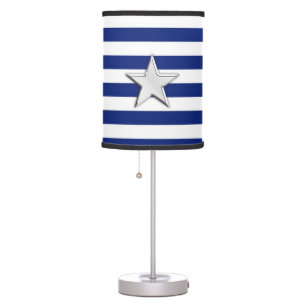 Chrome Style Star on Navy Stripes Table Lamp