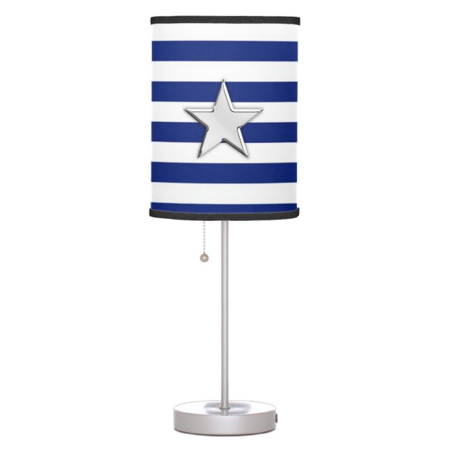 Chrome Style Star on Navy Stripes Table Lamp (Right)