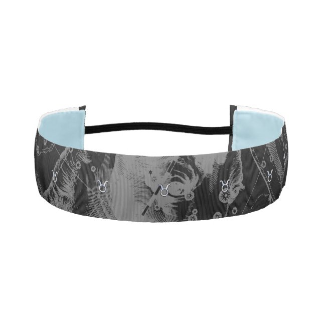 Chrome Style Taurus Zodiac Sign on Hevelius Black Athletic Headband (Front)