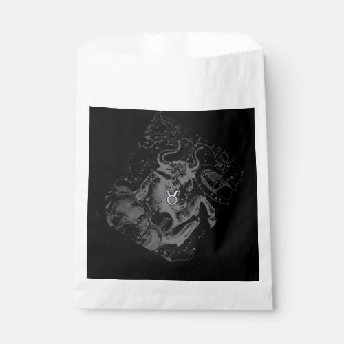 Chrome Style Taurus Zodiac Sign on Hevelius Black Favor Bag