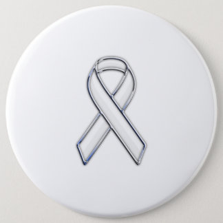 Chrome Style White Ribbon Awareness Button
