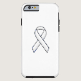 Chrome Style White Ribbon Awareness Tough iPhone 6 Case