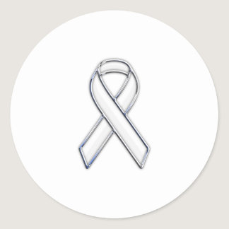 Chrome Style White Ribbon Awareness Classic Round Sticker