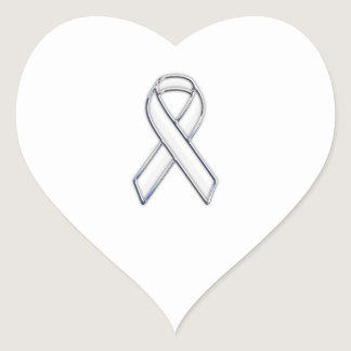 Chrome Style White Ribbon Awareness Heart Sticker