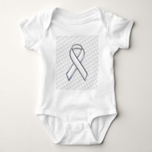 Chrome Style White Ribbon Awareness Houndstooth Baby Bodysuit