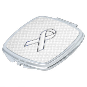 Chrome Style White Ribbon Awareness Houndstooth Makeup Mirror