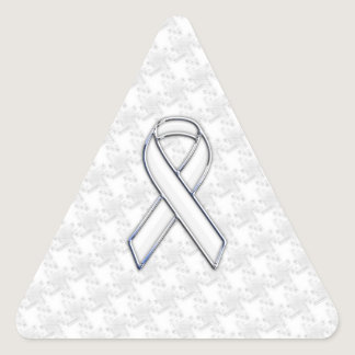 Chrome Style White Ribbon Awareness Houndstooth Triangle Sticker