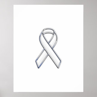 Chrome Style White Ribbon Awareness Poster