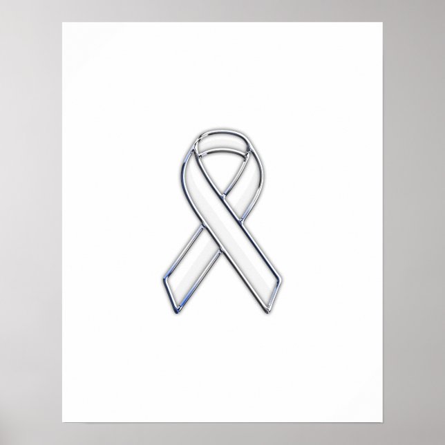 Chrome Style White Ribbon Awareness Poster (Front)