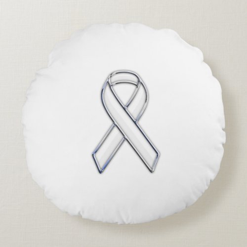 Chrome Style White Ribbon Awareness Round Pillow