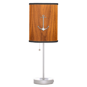 Chrome Thin Anchor on Teak Wood Table Lamp