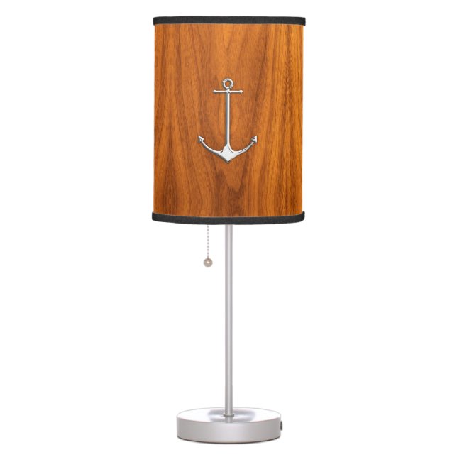 Chrome Thin Anchor on Teak Wood Table Lamp (Right)
