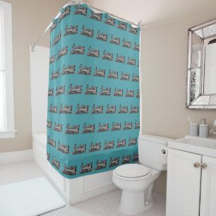 Chrome Train Ride (teal background) Shower Curtain