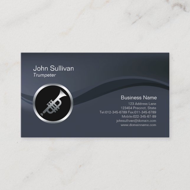 Chrome Trumpet Icon Trumpeter Business Card (Front)