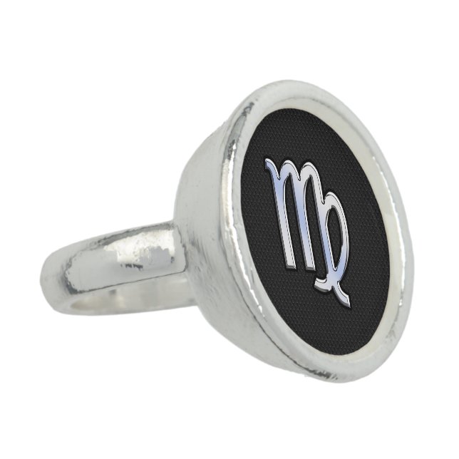 Chrome Virgo Zodiac Sign on snake skin style Ring (Side)