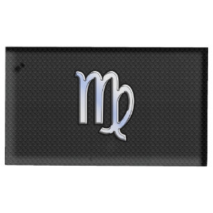 Chrome Virgo Zodiac Sign on snake skin style Table Card Holder