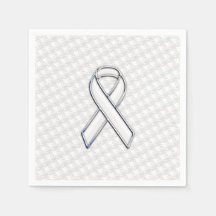 Chrome White on White Ribbon Awareness Houndstooth Napkins