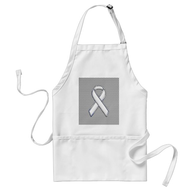 Chrome White Ribbon Awareness Carbon Fiber Decor Adult Apron (Front)