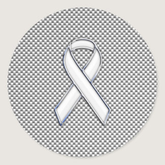 Chrome White Ribbon Awareness Carbon Fiber Decor Classic Round Sticker