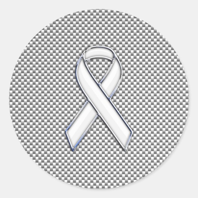 Chrome White Ribbon Awareness Carbon Fiber Decor Classic Round Sticker (Front)