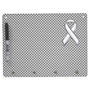 Chrome White Ribbon Awareness Carbon Fiber Decor Dry Erase Board With Keychain Holder