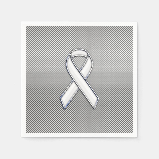 Chrome White Ribbon Awareness Carbon Fiber Decor Paper Napkins (Front)