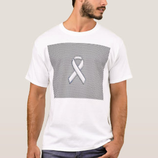 Chrome White Ribbon Awareness Carbon Fiber Decor T-Shirt