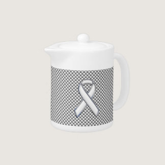 Chrome White Ribbon Awareness Carbon Fiber Decor Teapot
