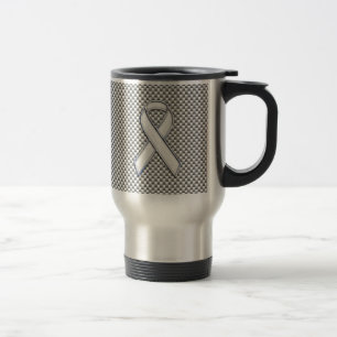 Chrome White Ribbon Awareness Carbon Fiber Decor Travel Mug