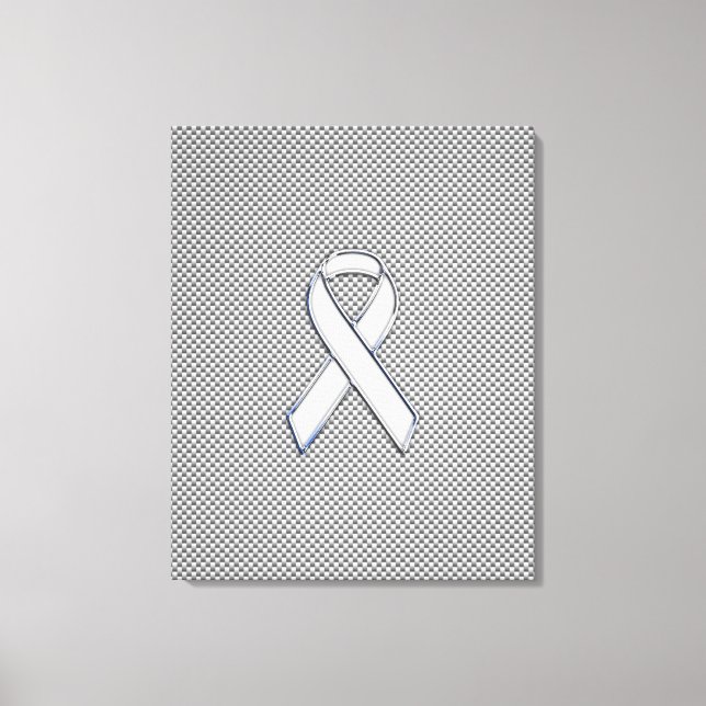 Chrome White Ribbon Awareness Carbon Fiber Print (Front)
