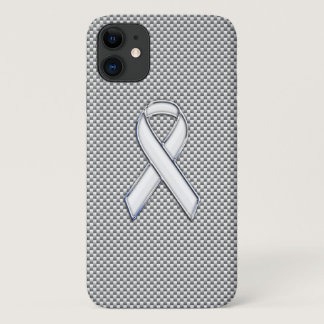 Chrome White Ribbon Awareness Carbon Fiber Print iPhone 11 Case