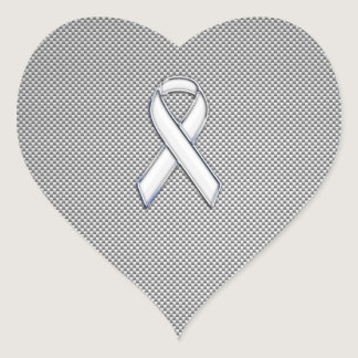 Chrome White Ribbon Awareness Carbon Fiber Print Heart Sticker