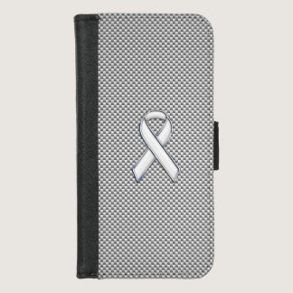 Chrome White Ribbon Awareness Carbon Fiber Print iPhone 8/7 Wallet Case