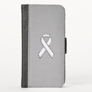 Chrome White Ribbon Awareness Carbon Fiber Print iPhone X Wallet Case
