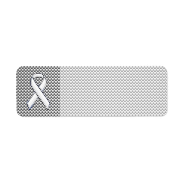 Chrome White Ribbon Awareness Carbon Fiber Print Label (Front)