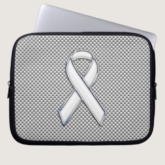 Chrome White Ribbon Awareness Carbon Fiber Print Laptop Sleeve
