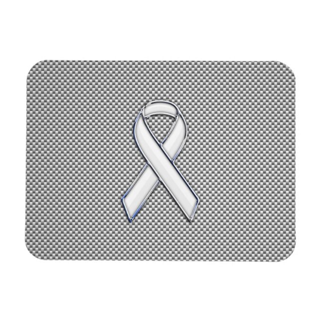 Chrome White Ribbon Awareness Carbon Fiber Print Magnet (Horizontal)